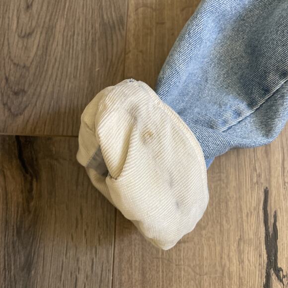 Vintage Blanket Lined Light Wash Denim Barn Chore Jacket Coat Large Read Stain - Picture 12 of 15